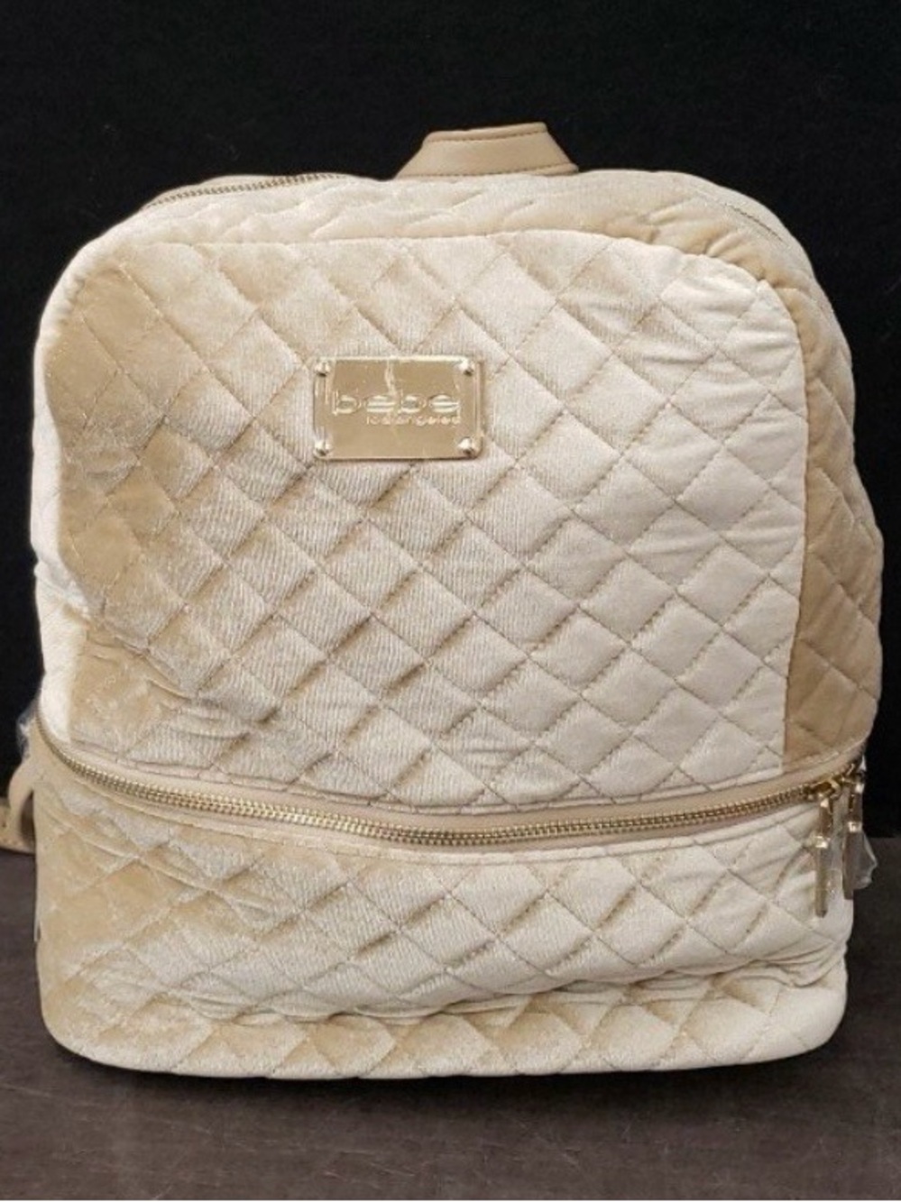 NWT Bebe “Danielle” Plush Velvet Gold Backpack